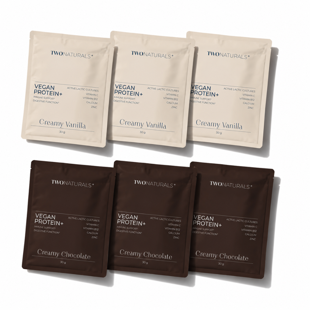 ALL-IN-ONE VEGAN PROTEIN+ PROBIERSACHETS | CREAMY VANILLA & CREAMY CHOCOLATE